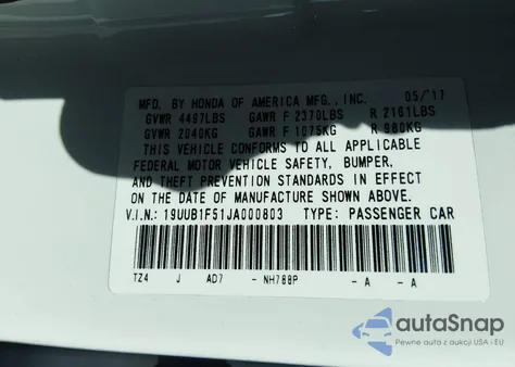 2018 Acura Tlx Tech Pkg from USA, damaged, VIN 19UUB1F51JA000803